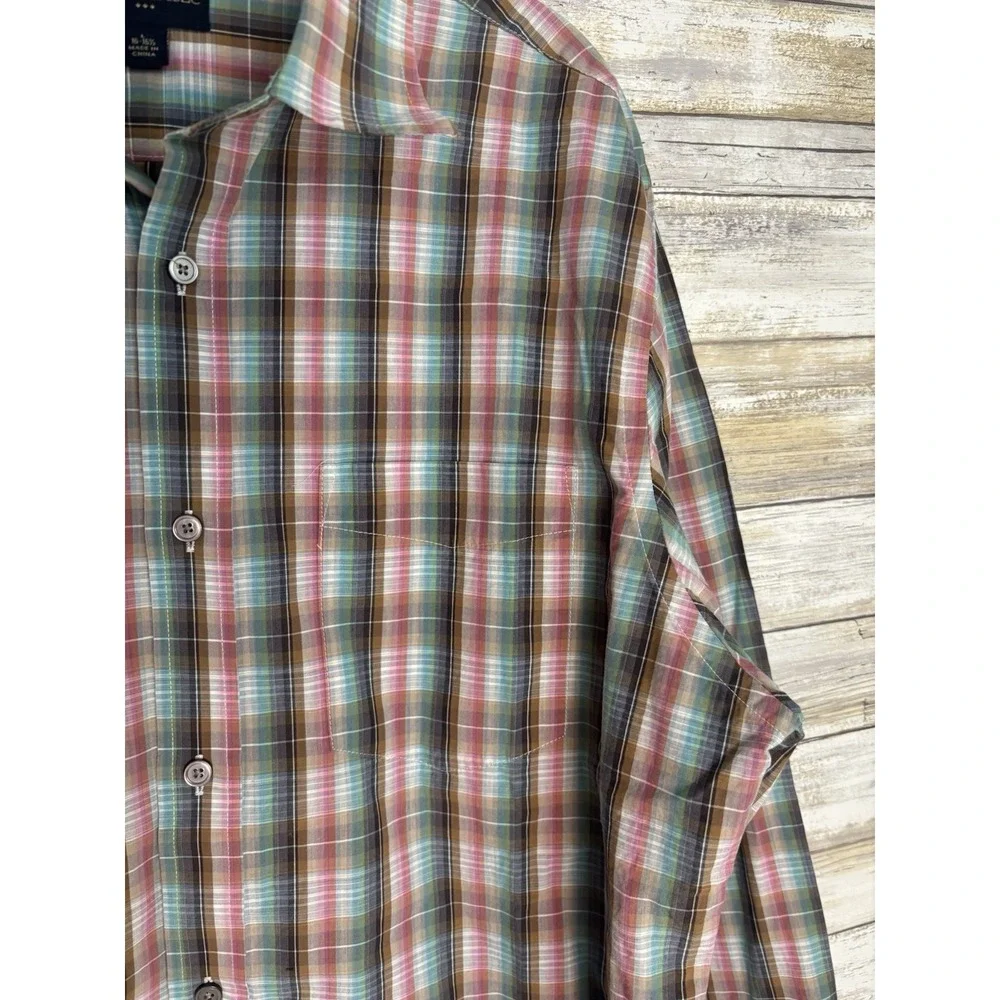 Banana Republic Men's L Standard Fit Plaid Button-Up Shirt Brown Pink L/S